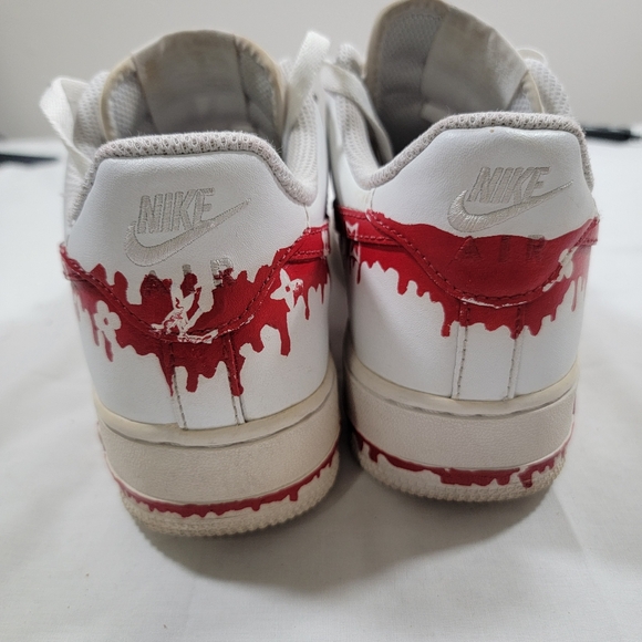 2014 Air Force One Hand Painted Red And White Theme 6.5y Size 8 Women's - Picture 9 of 12